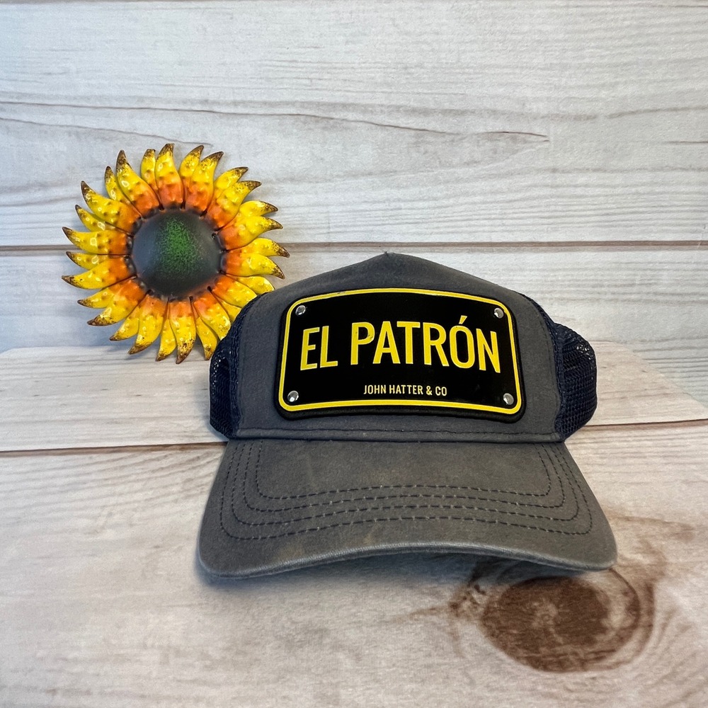 John Hatter & Co El Patron Black‎ Yellow Trucker Hat Mesh Cap Mens